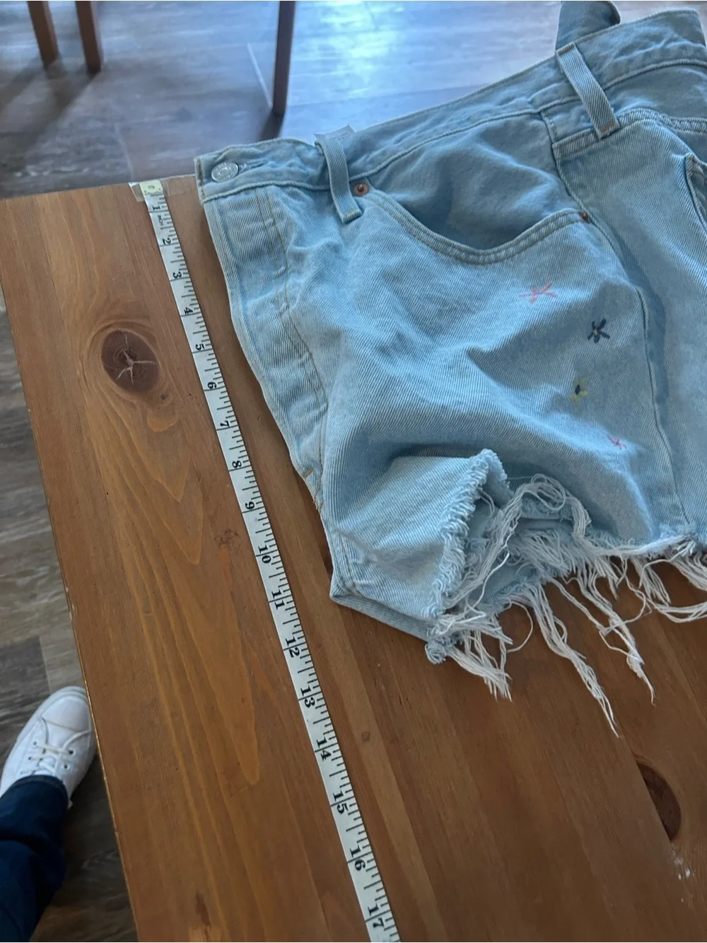 Levi's 501 Size 33 Button Fly  Embroidered Distressed Denim Shorts